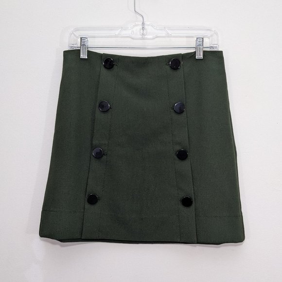 NWT LOFT Womens Front Buttons Back Zipper Lined  Short Skirt Size 6 Army Green - Picture 1 of 6